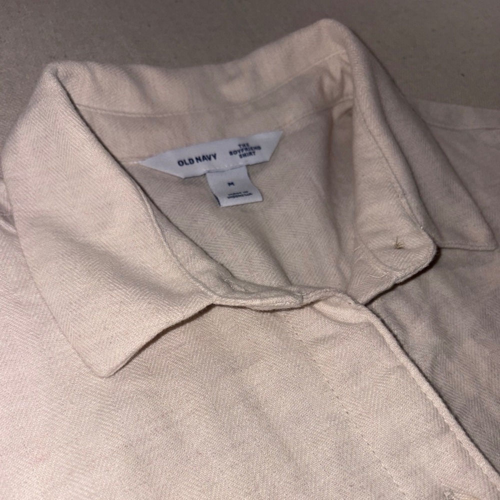 Old Navy The Boyfriend Shirt Oatmeal Beige Herringbone Button Down MEDIUM
